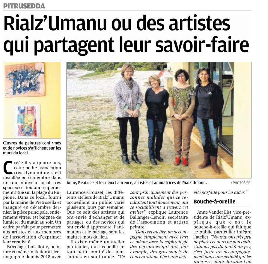 L'association Rialz'Umanu dans le Corse Matin du 12 janvier 2019