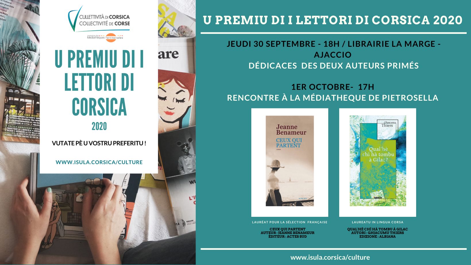 Rencontre - Auteurs lauréats du prix des lecteurs de Corse - Vendredi 1er octobre