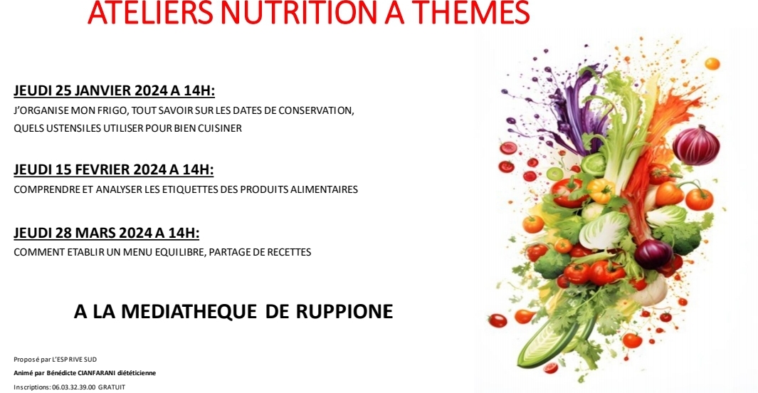 Programme des Ateliers nutrition par Mme Cianfarani (diététicienne)