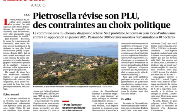 "Pietrosella révise son PLU, des contraintes au choix politique"